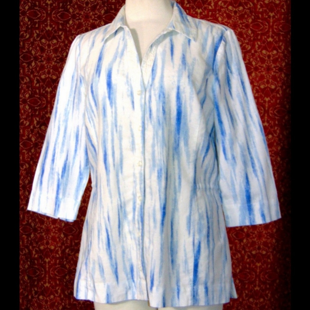 AMBER SUN linen blend 3/4 sleeve blouse L✨